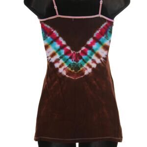 Womens Top Size Large Tie Dye Spaghetti Strap Tank Hippy Deadhead Burner Concert